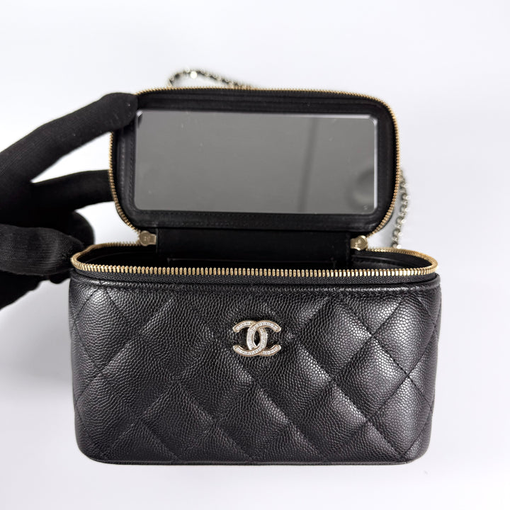 Chanel 25B Crystal Embellished CC Caviar Vanity Case On Chain