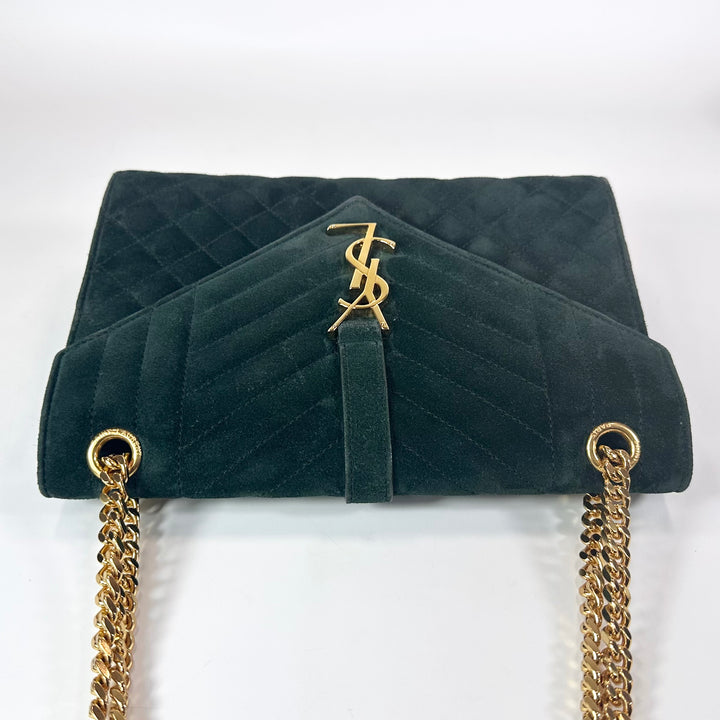 Saint Laurent Medium Suede Triquilt Envelope Shoulder Bag