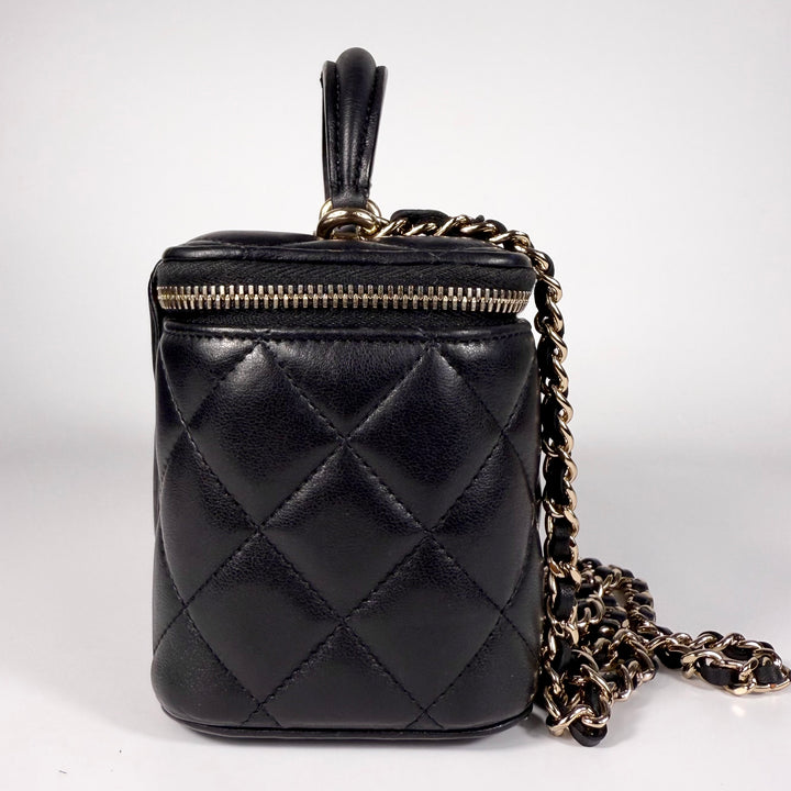 Chanel Quilted Lambskin Top Handle Vanity Case On Chain