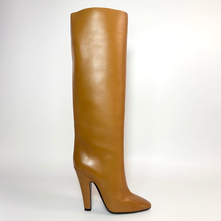 Saint Laurent 68 Leather Tube Boot Cognac - Women’s 9