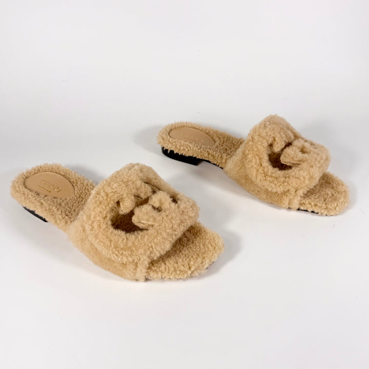 Gucci Shearling GG Cut Out Slide Sandal - Women’s 5.5
