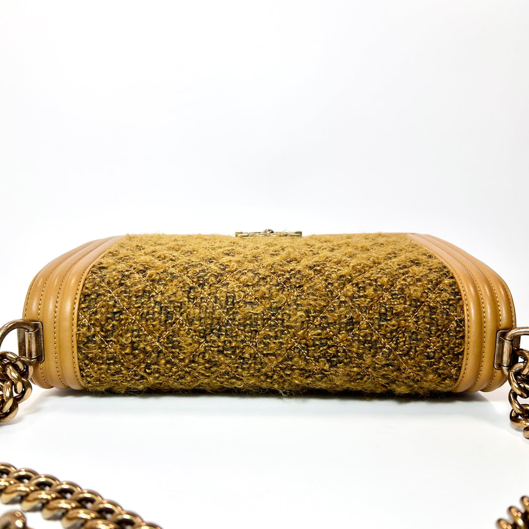 Chanel Camel Tweed New Medium Boy Bag