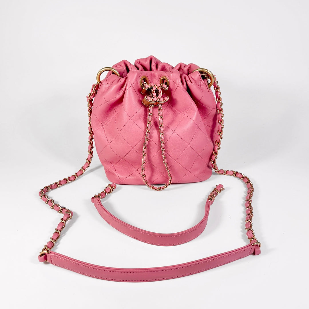 Chanel Quilted Calfskin Drawstring CC Bucket Bag