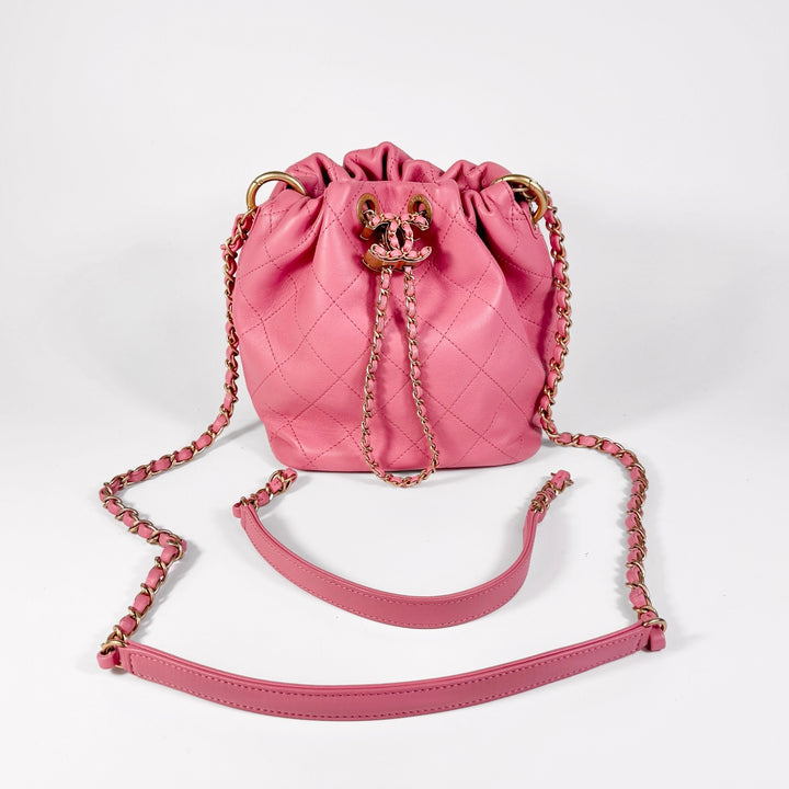 Chanel Quilted Calfskin Drawstring CC Bucket Bag