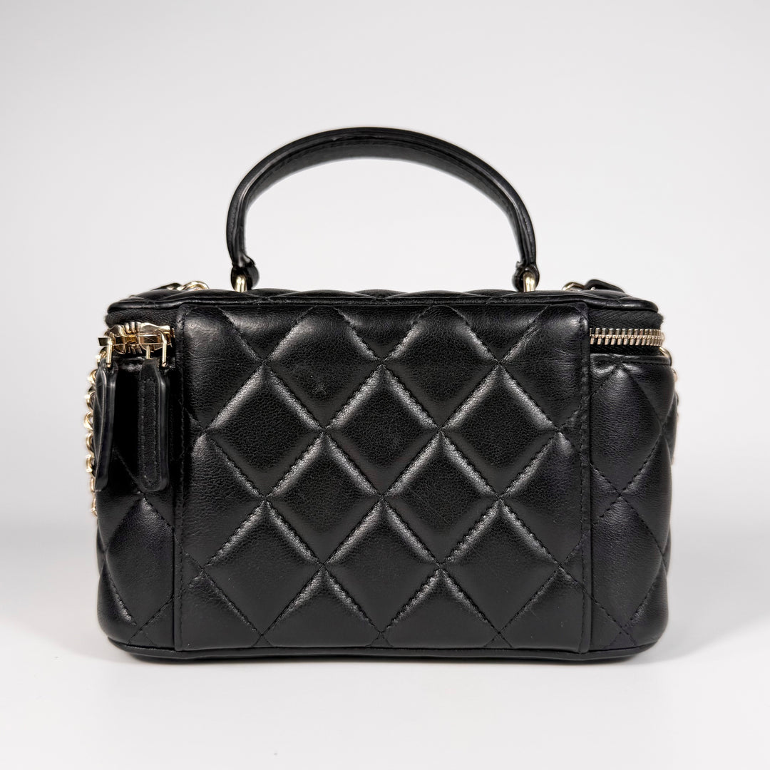 Chanel Quilted Lambskin Top Handle Vanity Case On Chain