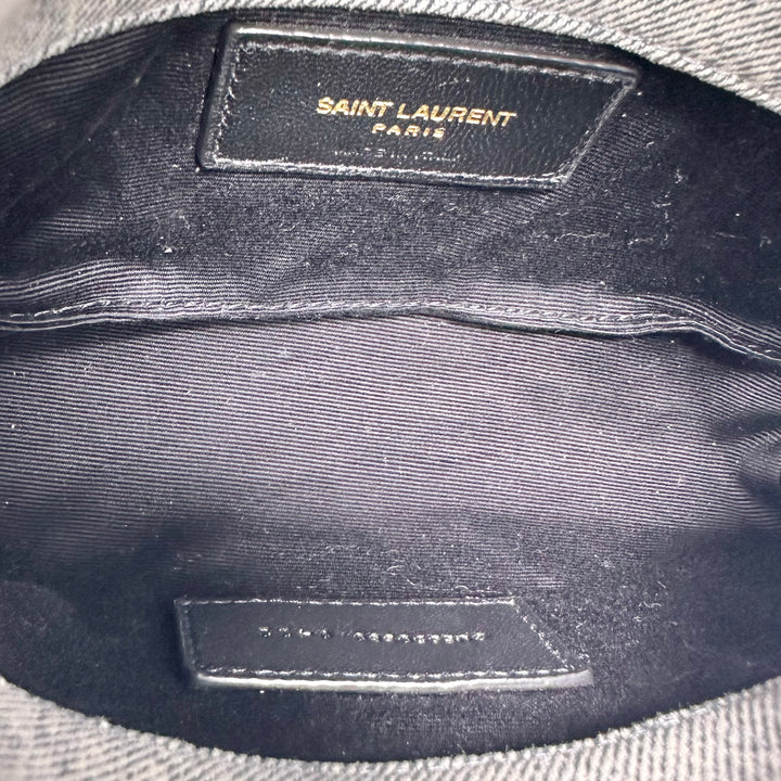 Saint Laurent Denim Quilted Loulou Puffer Pouch Clutch