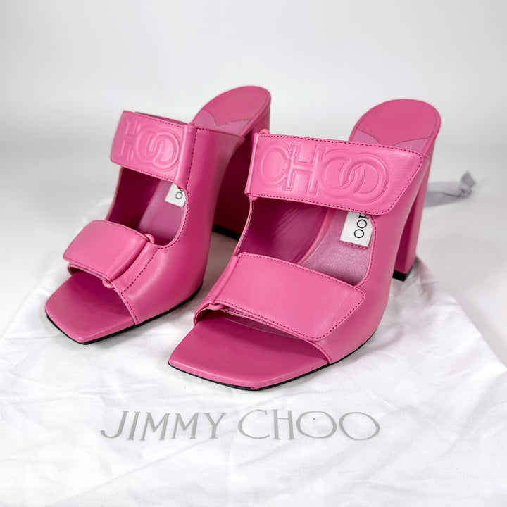 Jimmy Choo Logo Strap Leather Mule Heel - Women’s 7.5