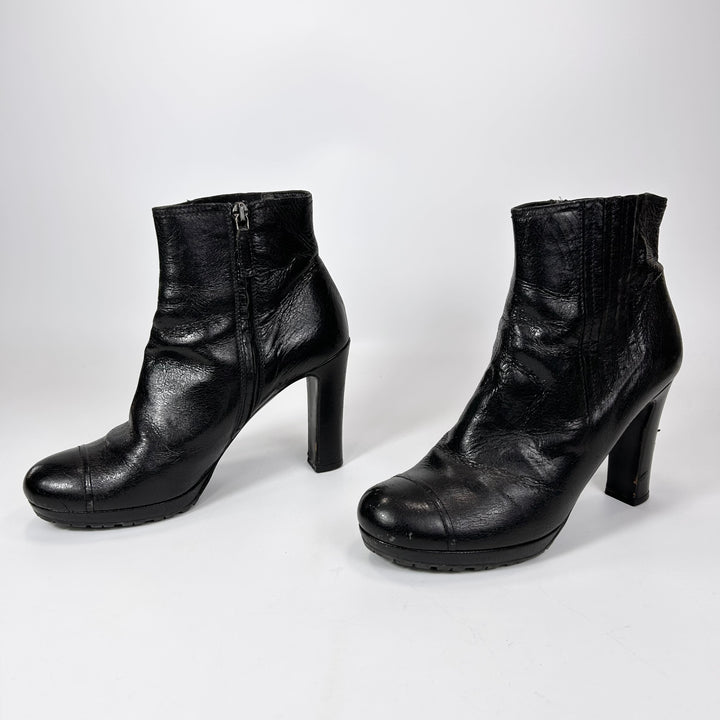 Prada Leather Cap Toe Heeled Boot - Women’s 7.5