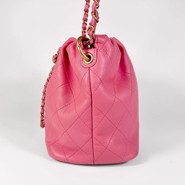 Chanel Quilted Calfskin Drawstring CC Bucket Bag