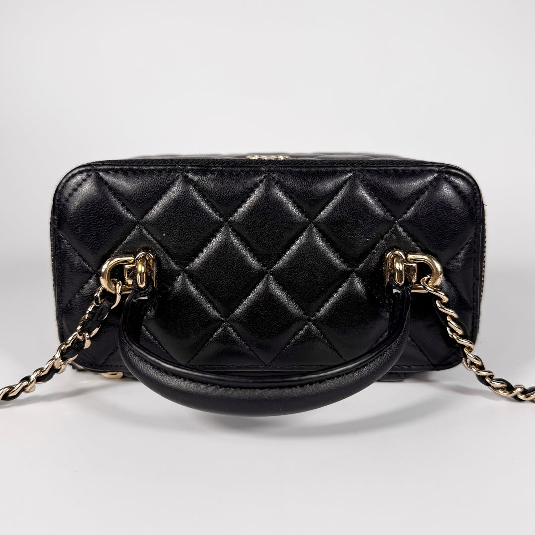 Chanel Quilted Lambskin Top Handle Vanity Case On Chain