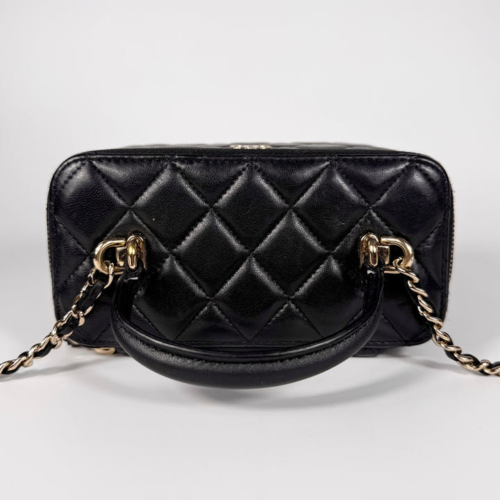 Chanel Quilted Lambskin Top Handle Vanity Case On Chain