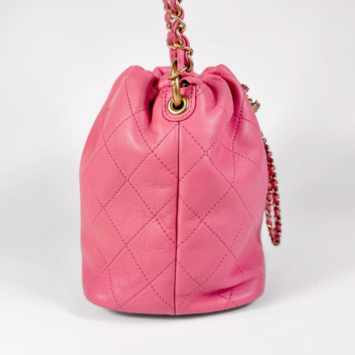 Chanel Quilted Calfskin Drawstring CC Bucket Bag