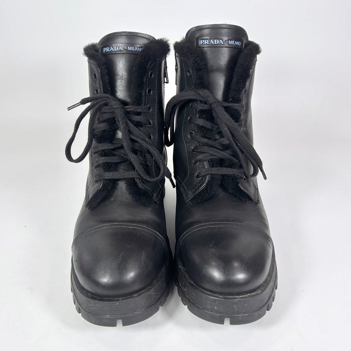 Prada Shearling Leather Combat Boot - Women’s 9.5