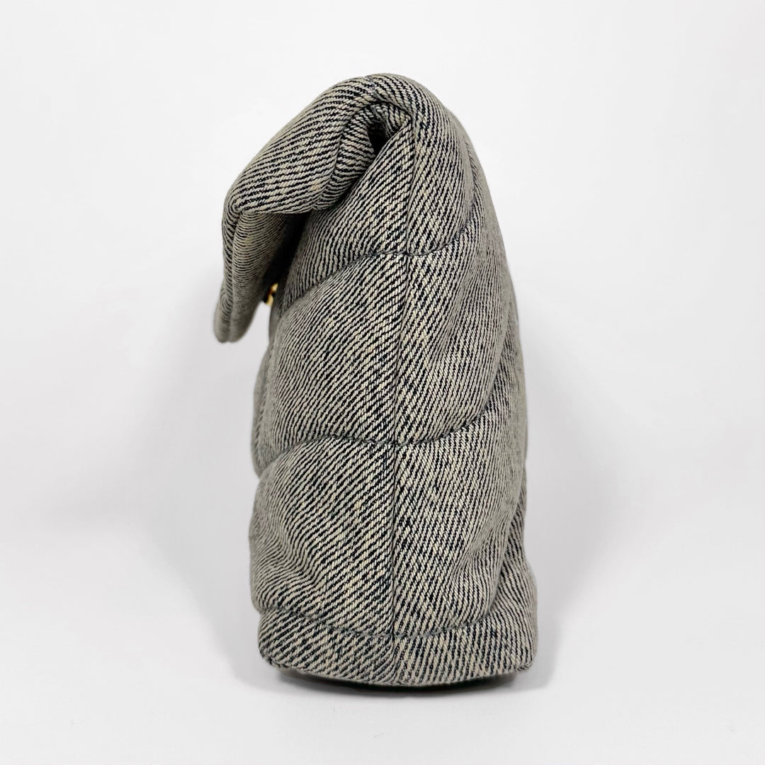 Saint Laurent Denim Quilted Loulou Puffer Pouch Clutch