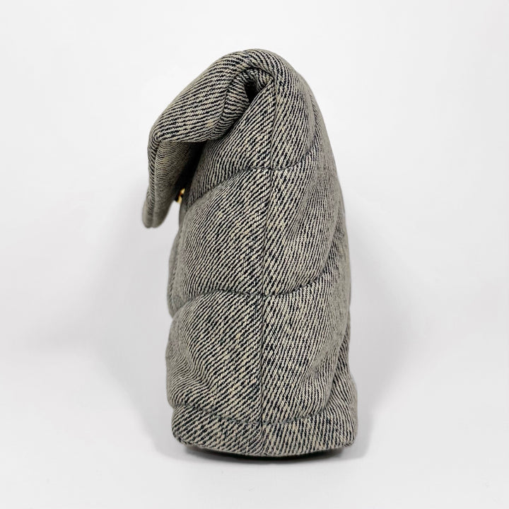 Saint Laurent Denim Quilted Loulou Puffer Pouch Clutch