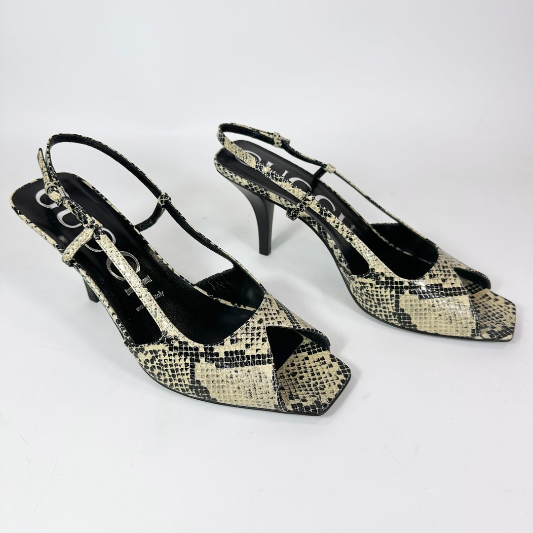 Gucci Python Print Open Toe Slingback Heel - Women’s 9