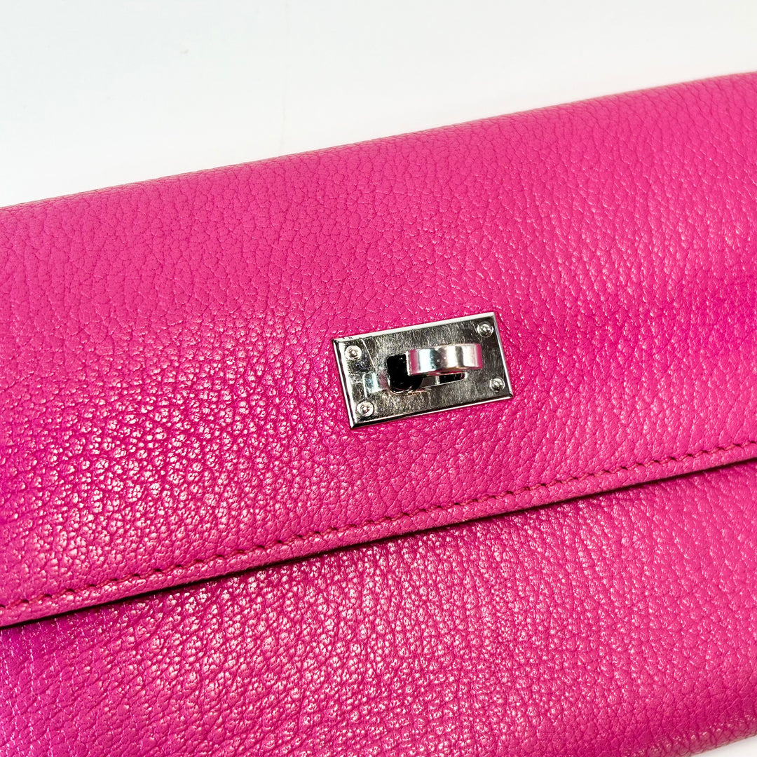 Hermès Magnolia Pink Kelly Wallet Palladium