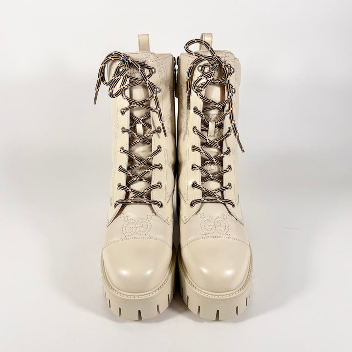 Gucci Cordovan Lux Nappa GG Matelasse Lace Up Combat Boot - Women’s 11