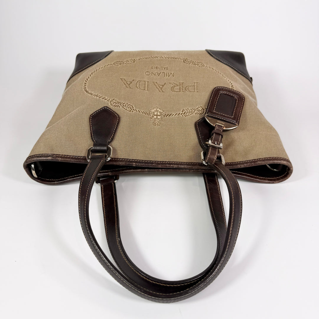 Prada Jacquard Logo Canvas Tote