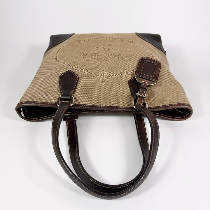 Prada Jacquard Logo Canvas Tote