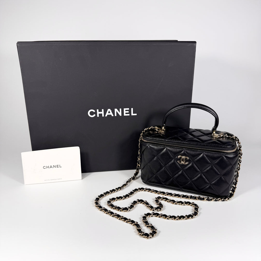 Chanel Quilted Lambskin Top Handle Vanity Case On Chain