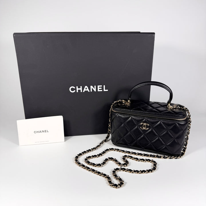 Chanel Quilted Lambskin Top Handle Vanity Case On Chain