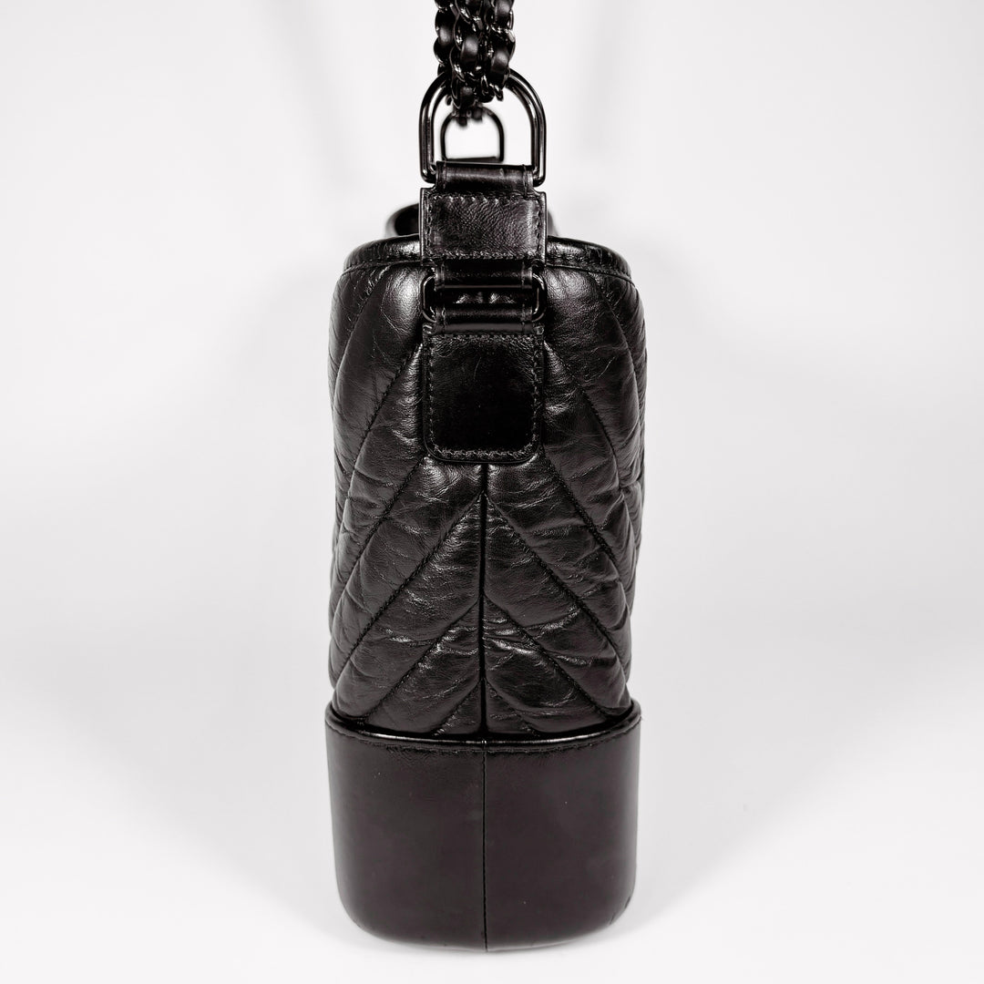 Chanel Chevron Aged Calfskin So Black Medium Gabrielle Bag