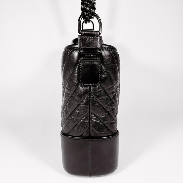 Chanel Chevron Aged Calfskin So Black Medium Gabrielle Bag