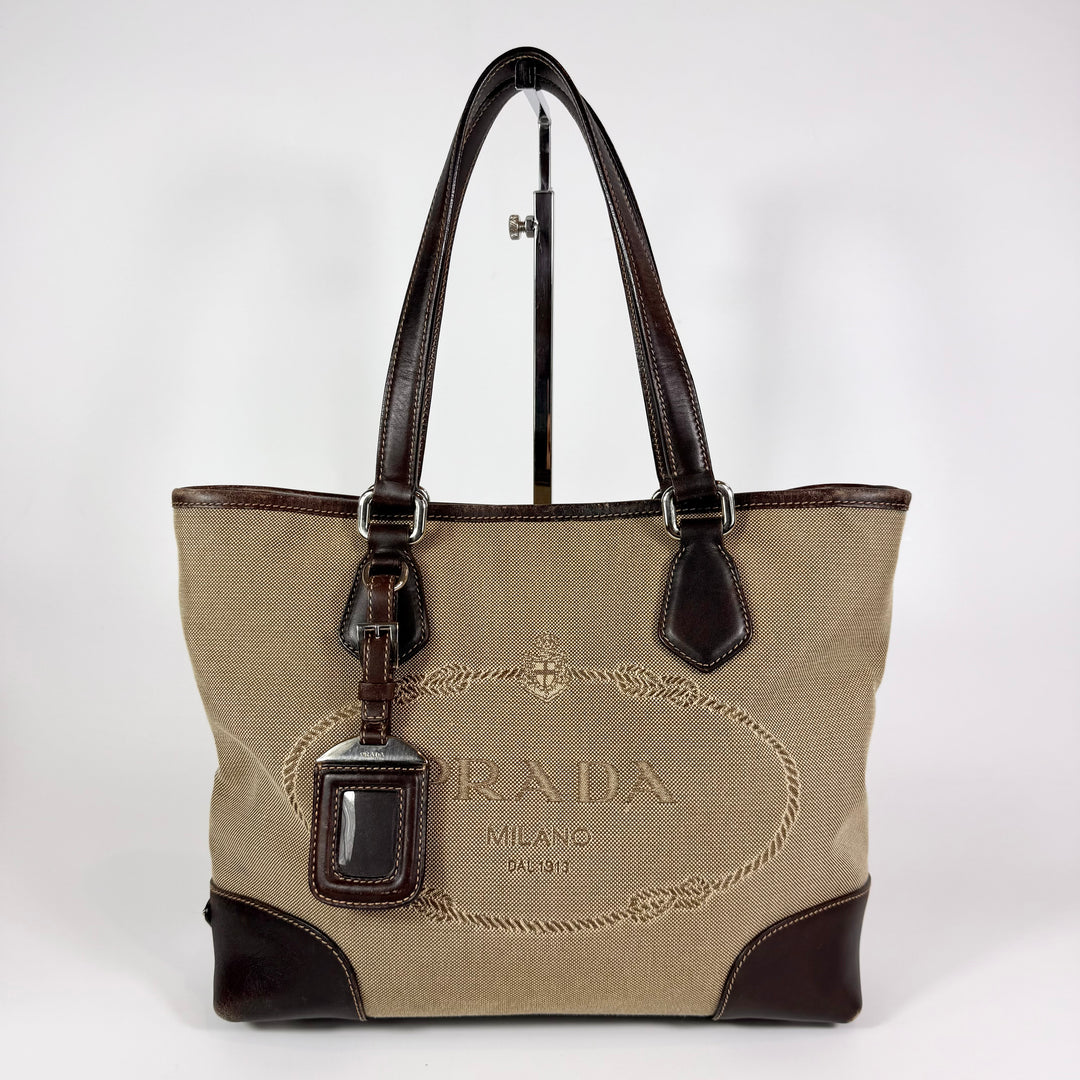 Prada Jacquard Logo Canvas Tote