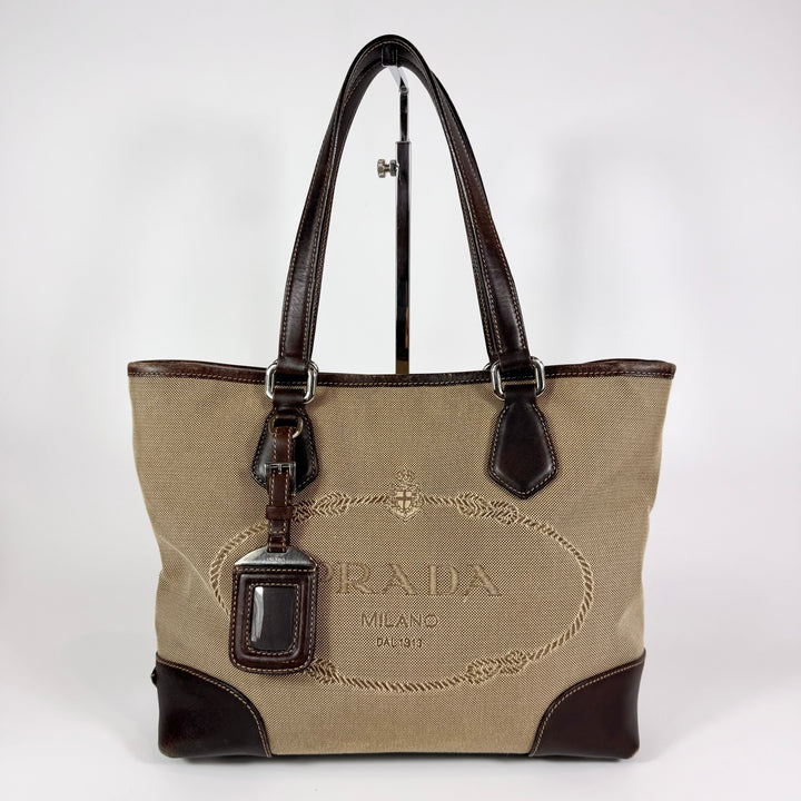 Prada Jacquard Logo Canvas Tote