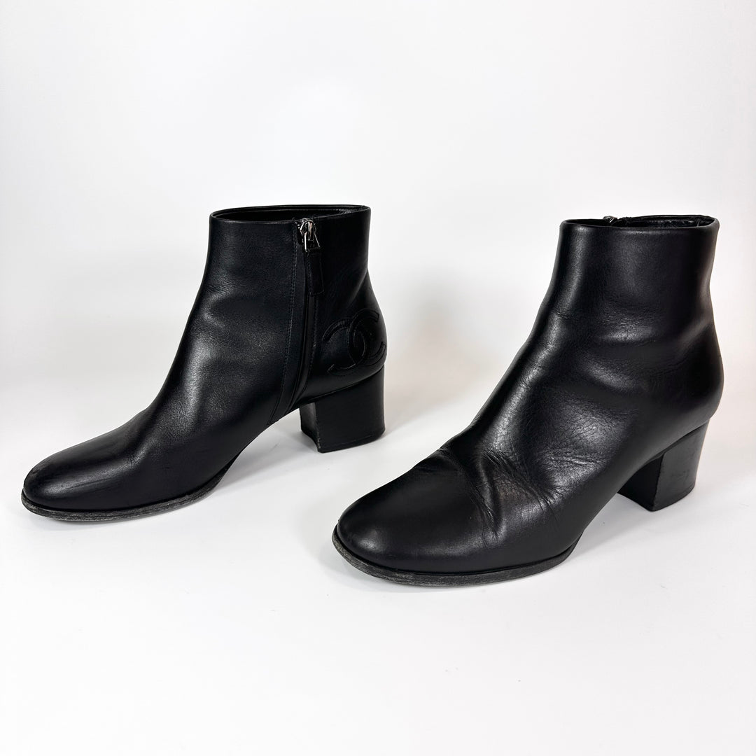 Chanel CC Logo Leather Ankle Boot - Women’s 8