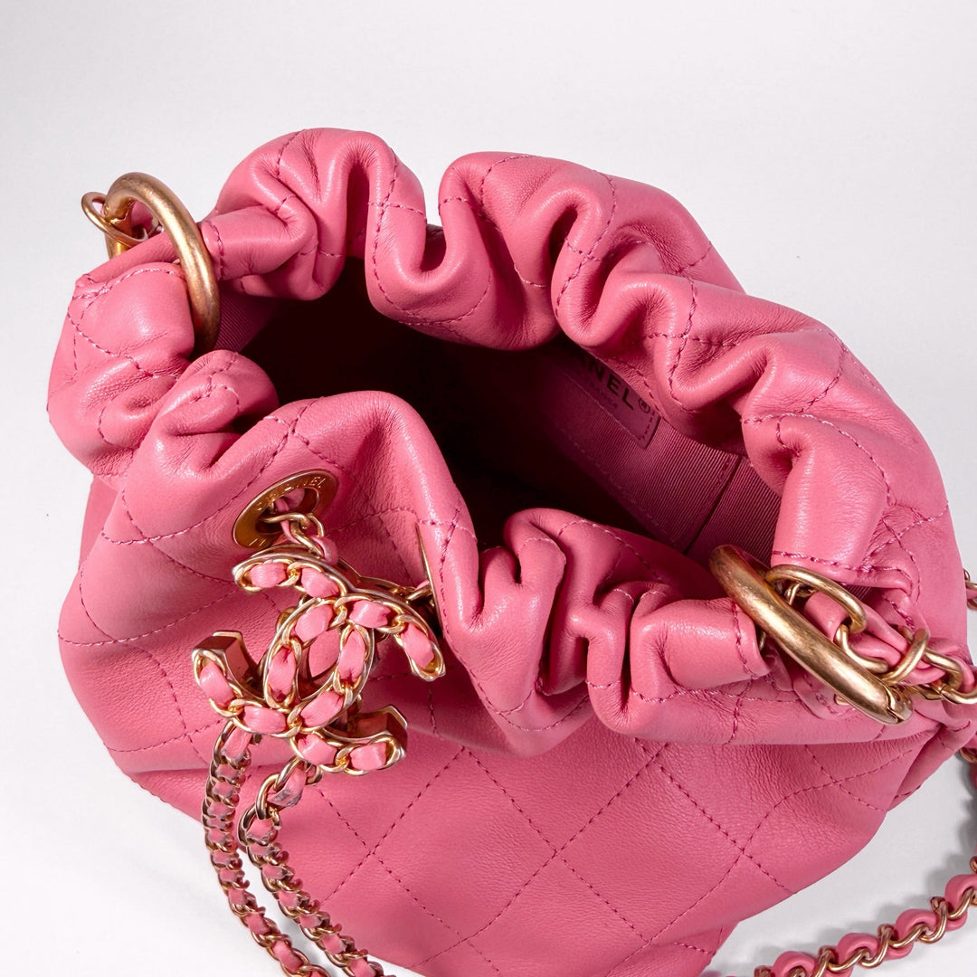 Chanel Quilted Calfskin Drawstring CC Bucket Bag