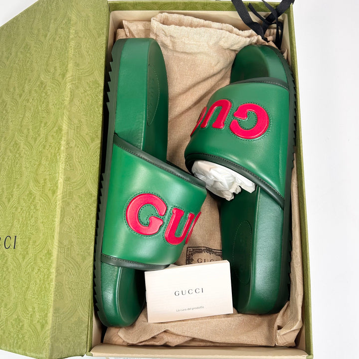 Gucci Sideline Leather Logo Slide  - Men’s 8.5