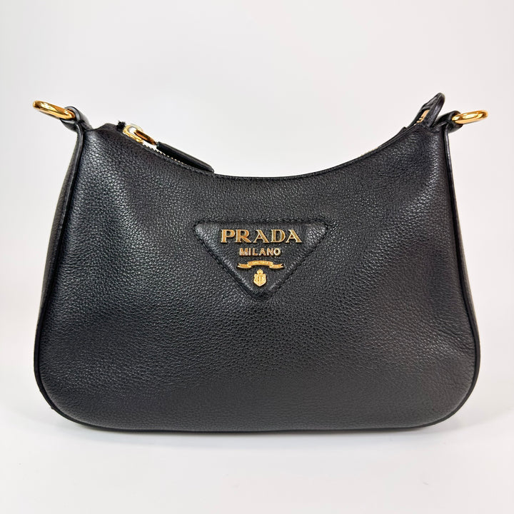 Prada Logo Strap Grained Calfskin Crossbody Bag