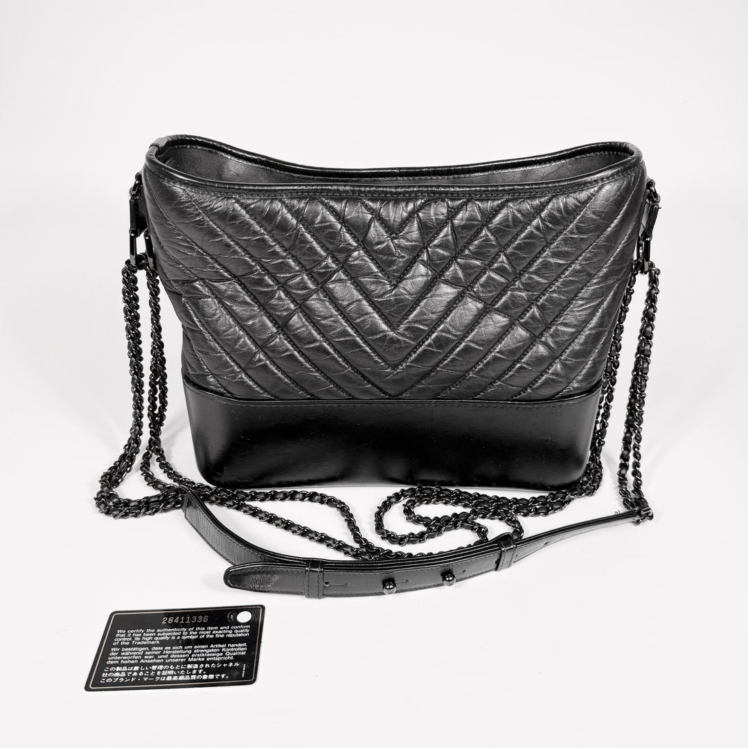 Chanel Chevron Aged Calfskin So Black Medium Gabrielle Bag
