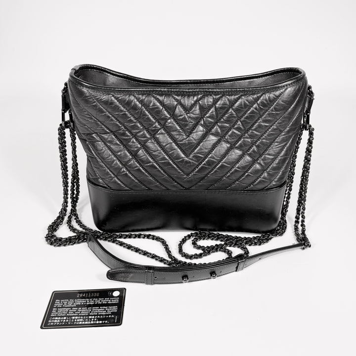 Chanel Chevron Aged Calfskin So Black Medium Gabrielle Bag