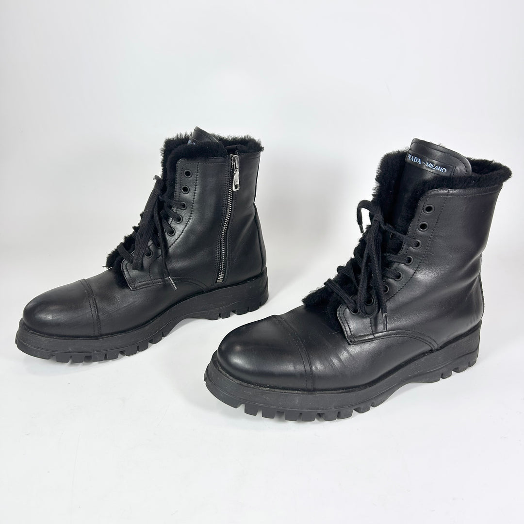 Prada Shearling Leather Combat Boot - Women’s 9.5