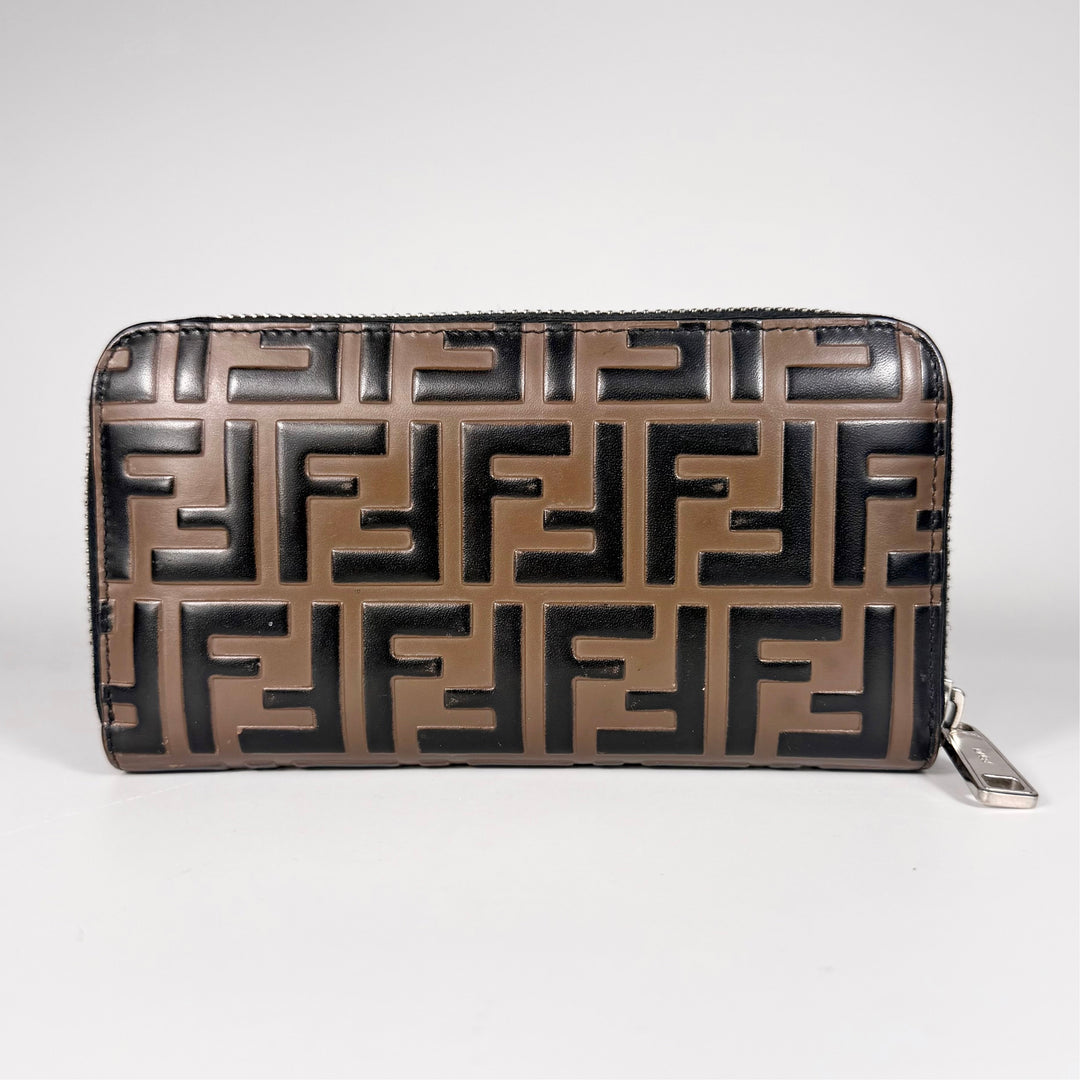 Fendi Monogram FF Leather Zip Around Wallet