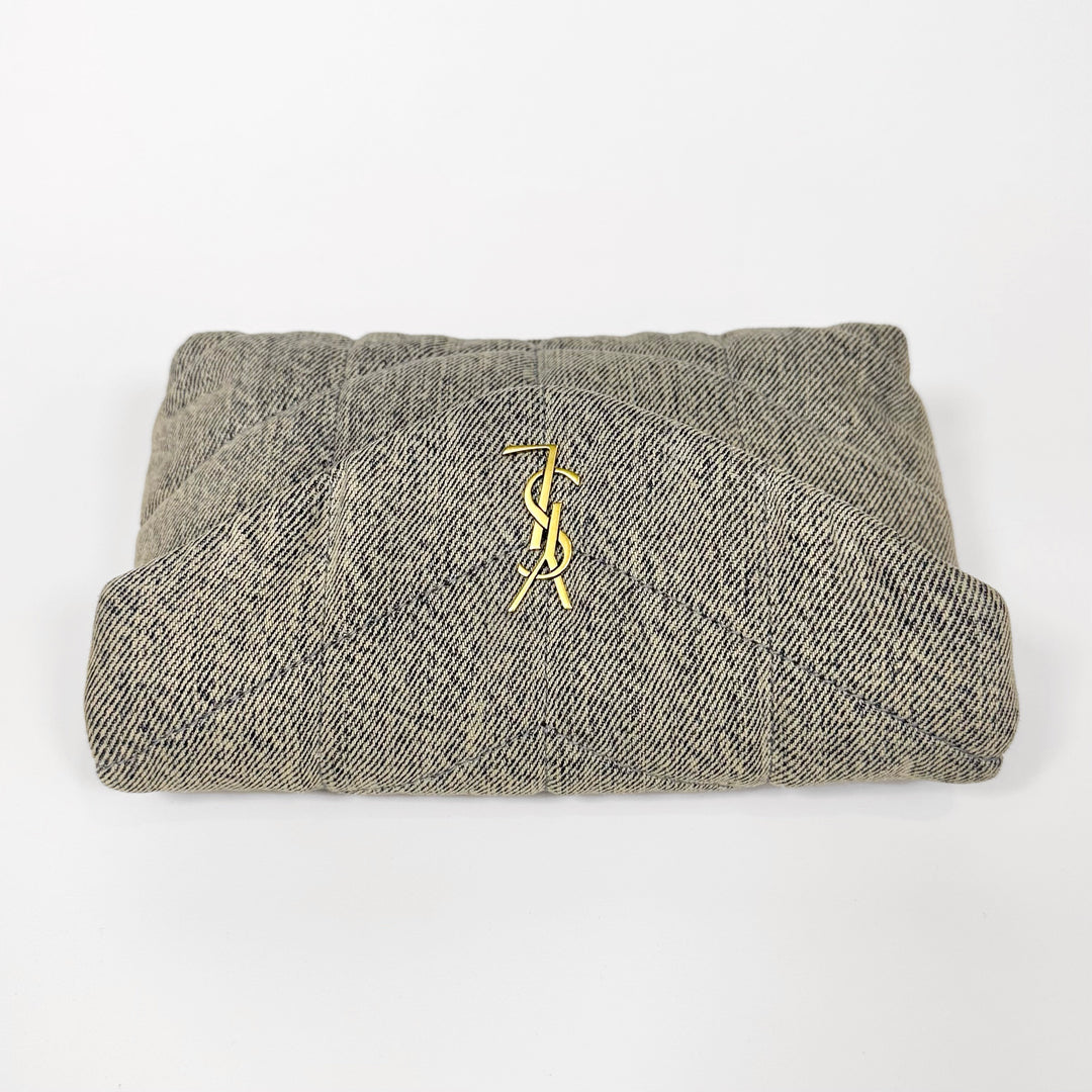 Saint Laurent Denim Quilted Loulou Puffer Pouch Clutch