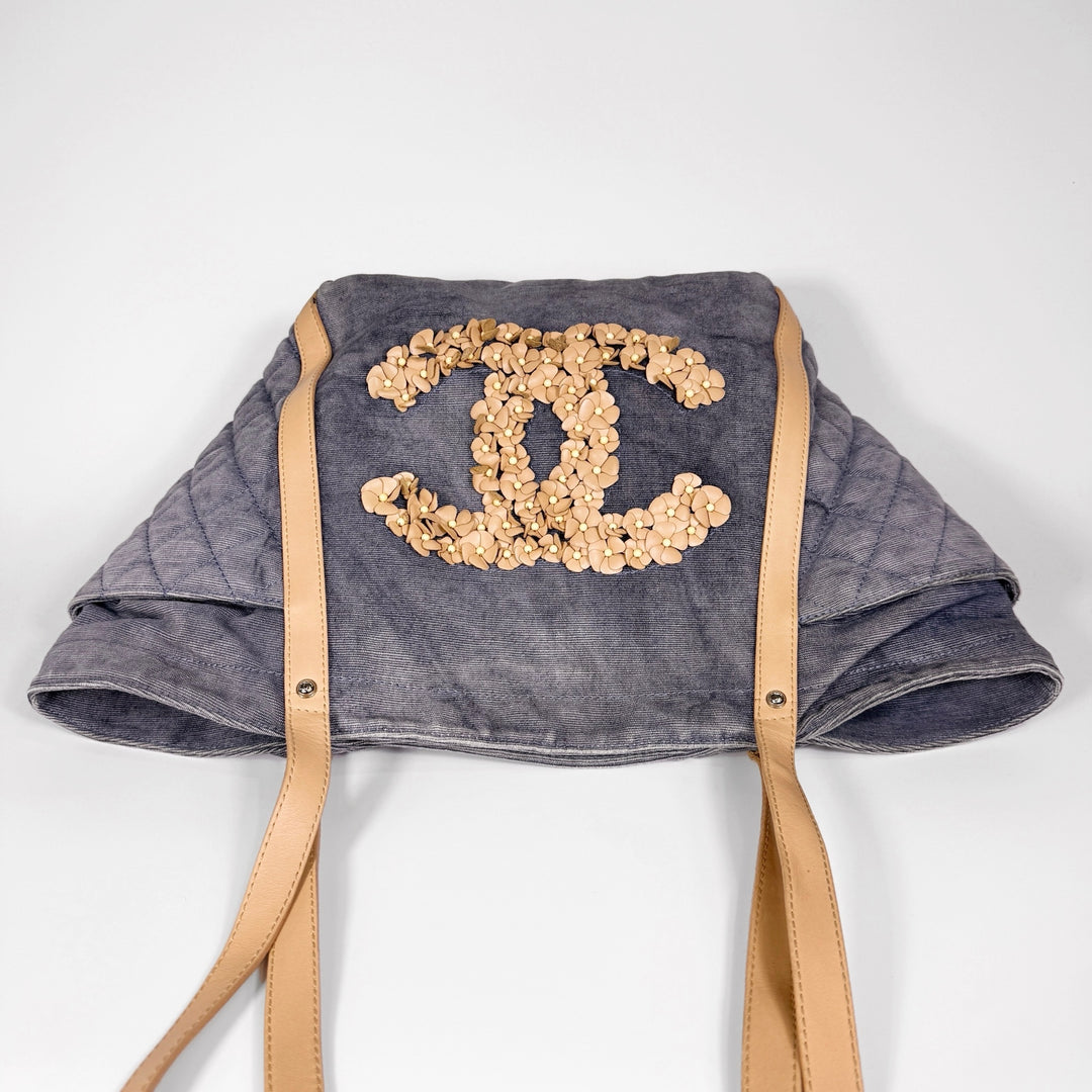 Chanel Quilted Denim Lambskin CC Camellia Tote