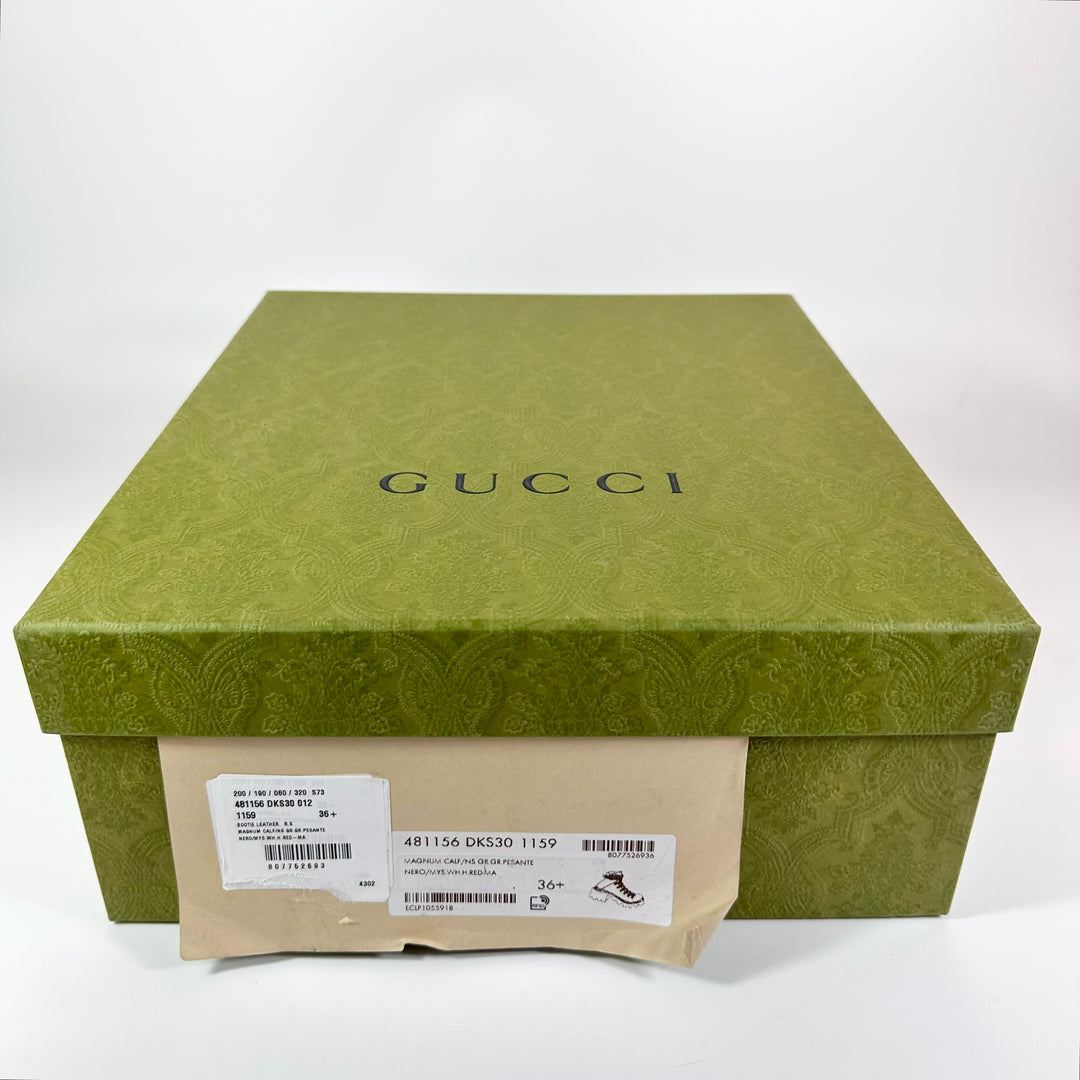 Gucci Sylvie Web Calfskin Combat Boot - Women’s 6.5