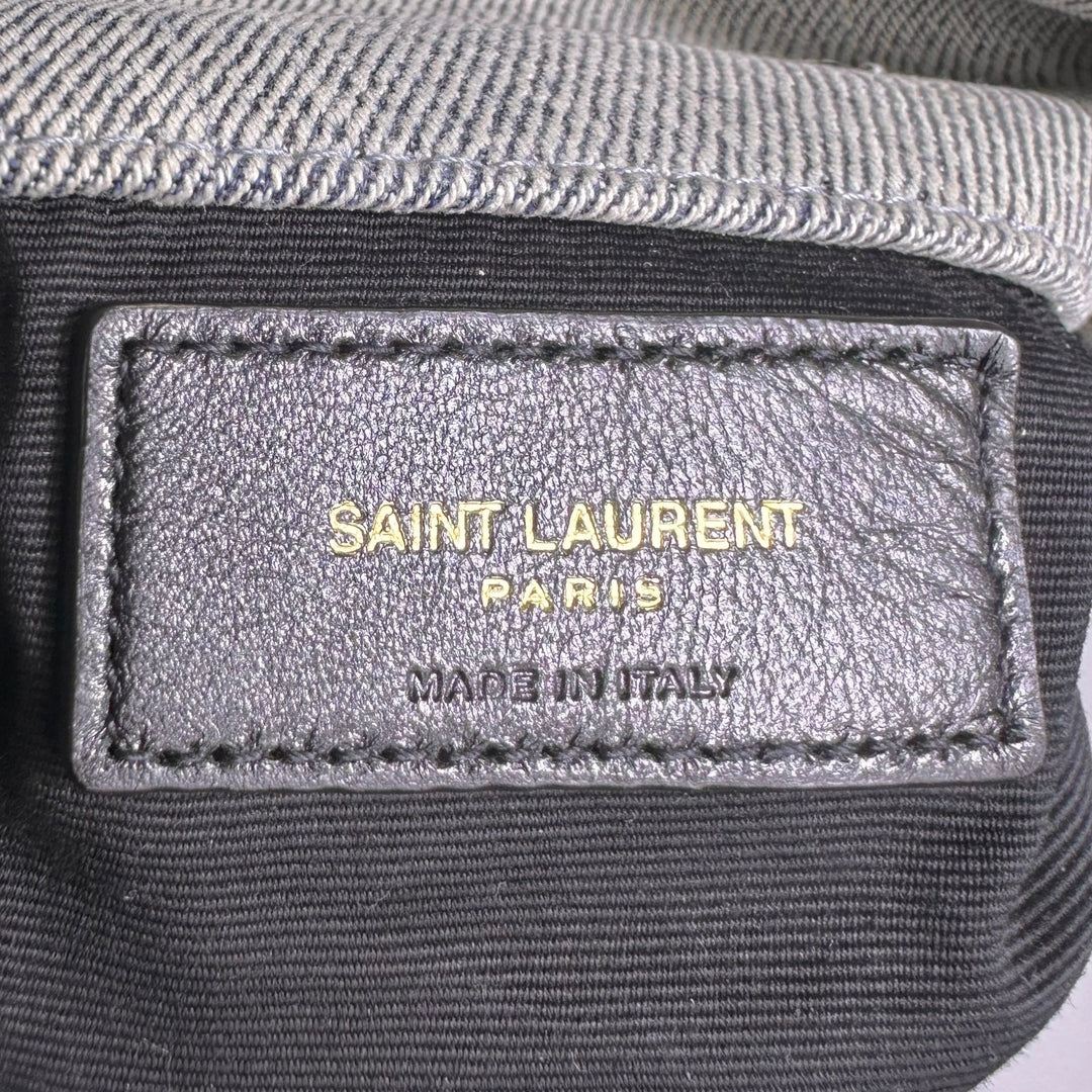 Saint Laurent Denim Quilted Loulou Puffer Pouch Clutch