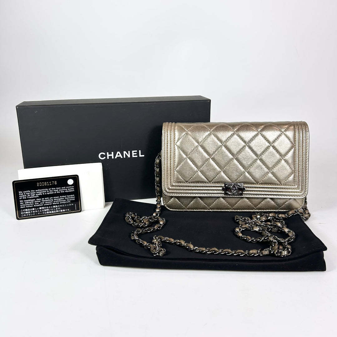 Chanel Metallic Lambskin Boy Wallet On Chain