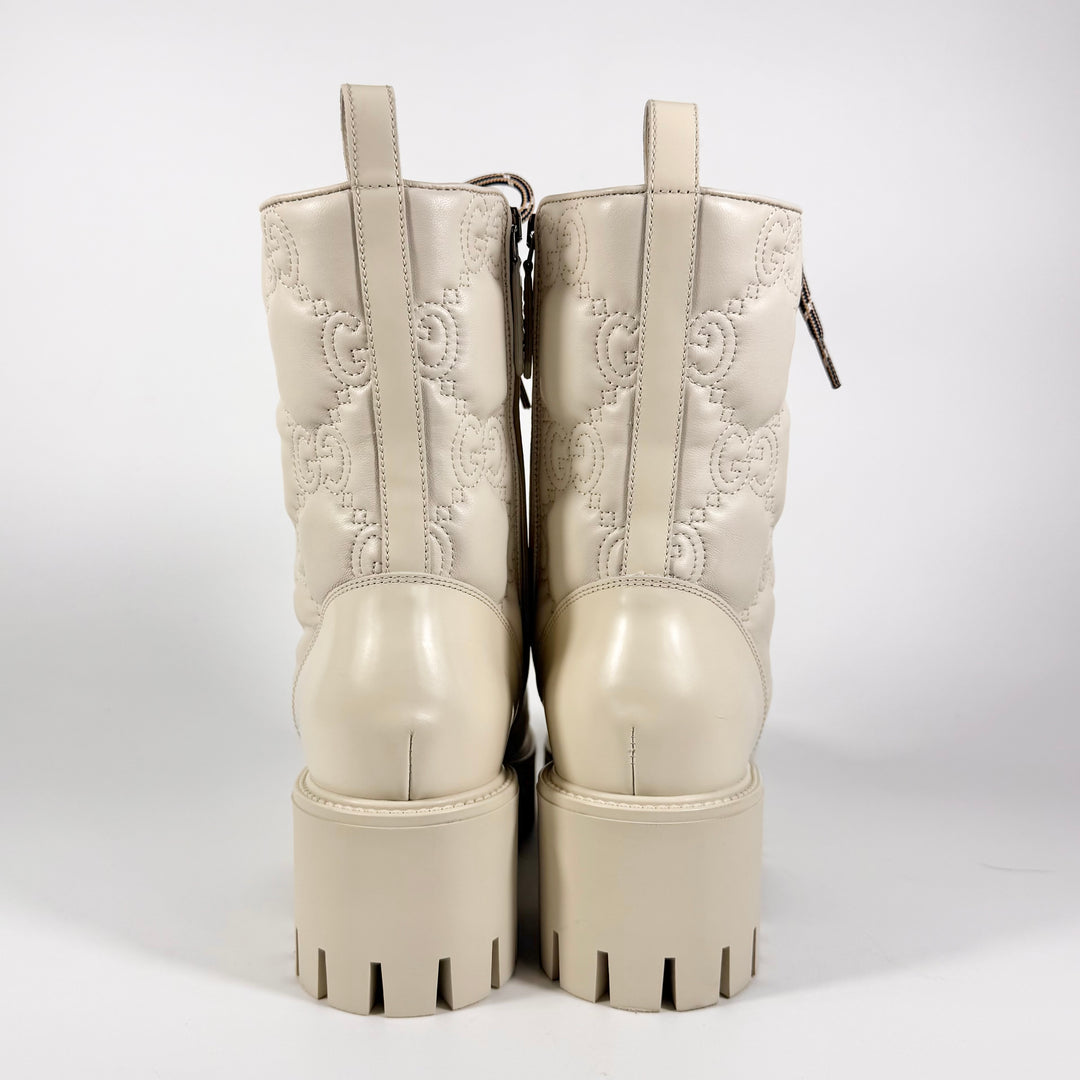 Gucci Cordovan Lux Nappa GG Matelasse Lace Up Combat Boot - Women’s 11
