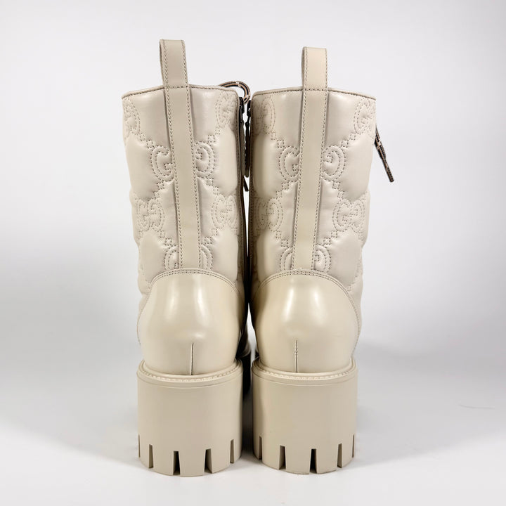 Gucci Cordovan Lux Nappa GG Matelasse Lace Up Combat Boot - Women’s 11