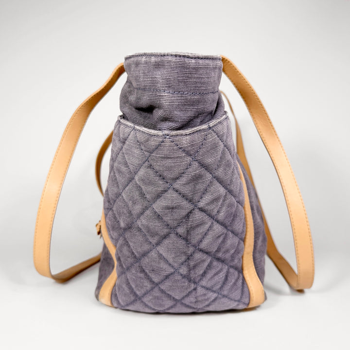 Chanel Quilted Denim Lambskin CC Camellia Tote