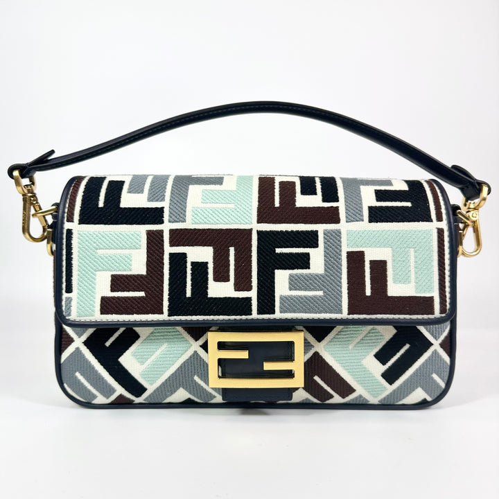 Fendi Embroidered FF Multicolor Baguette Shoulder Bag