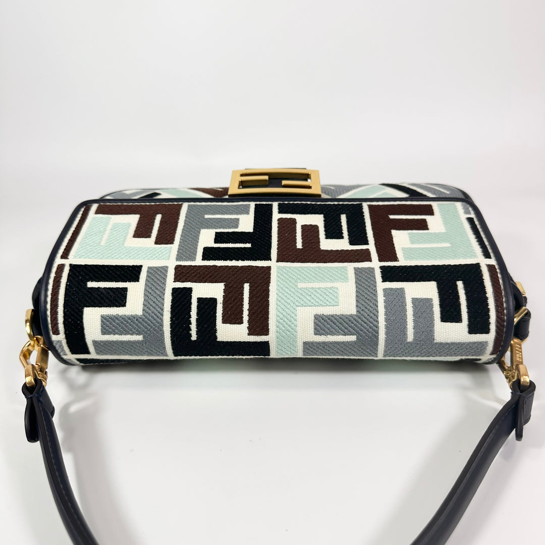 Fendi Embroidered FF Multicolor Baguette Shoulder Bag