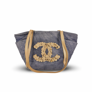 Chanel Quilted Denim Lambskin CC Camellia Tote