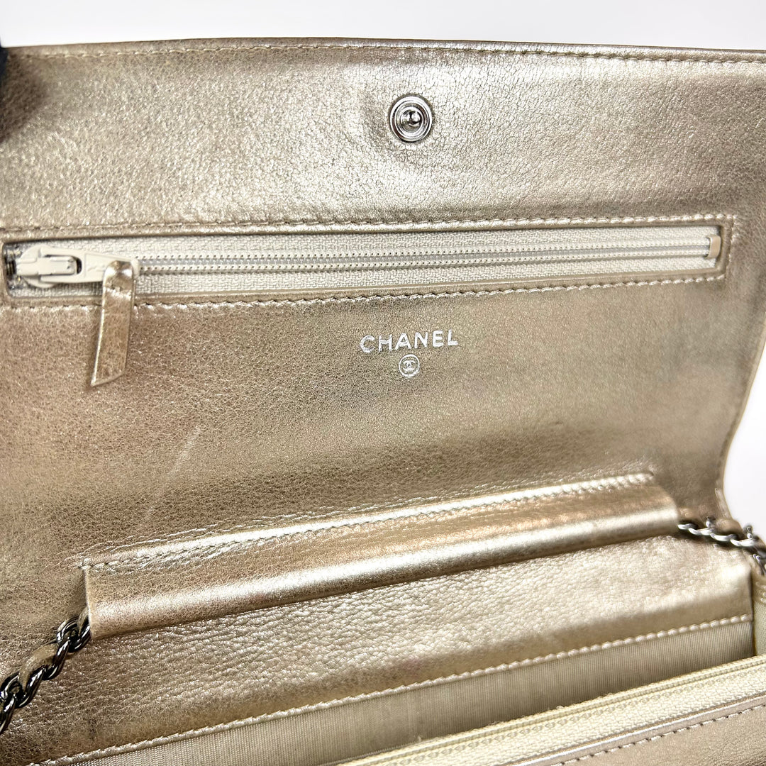 Chanel Metallic Lambskin Boy Wallet On Chain